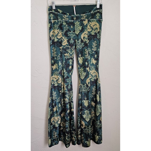 Free People Pants - Free People Hold Me Closer Bell Bottom Velvet Flare Pull-On Pants Size XS Green